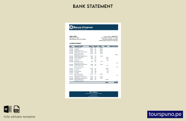 listo para imprimir plantilla de excel de extracto bancario del Banco Vimenca de